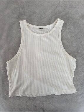 Fitted Women’s White Ribbed Tank Top - Classic Crop